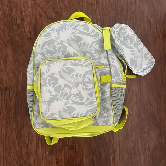 Dinosaur grey and neon green backpack set w/lunchbox & pencil pouch - Picture 1 of 4